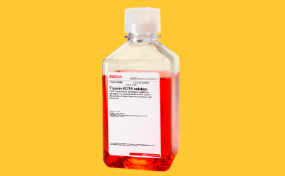 Trypsin bottle on a yellow background Trypsin bottle on a yellow background