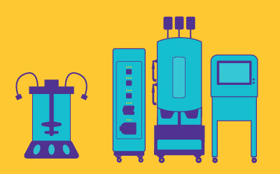 A sleek bioreactor surrounded by stylized yellow antibody structures and green cells, set against a light blue background, illustrating advancements in biotechnology and antibody production. A sleek bioreactor surrounded by stylized yellow antibody structures and green cells, set against a light blue background, illustrating advancements in biotechnology and antibody production.