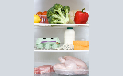 显示需要进行食品安全和质量微生物检测的食品和饮料(肉类、家禽、奶制品、蛋类、水果和蔬菜)的冰箱 显示需要进行食品安全和质量微生物检测的食品和饮料(肉类、家禽、奶制品、蛋类、水果和蔬菜)的冰箱