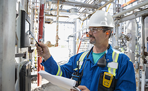 Environmental Testing & Industrial Hygiene Monitoring Worker working with hygiene monitoring equipment