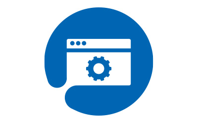 A blue circular logo showcasing two interlocking gears A blue circular logo showcasing two interlocking gears
