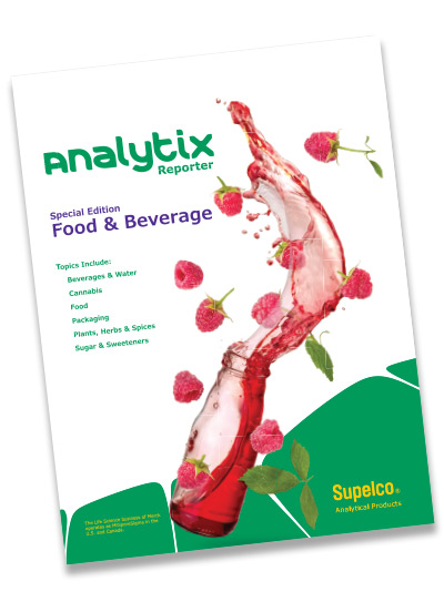 Analytix Reporter Special Edition Food & Beverage Cover of “analytix Reporter” special edition magazine, which focuses on Food & Beverage. It features a dynamic splash of red liquid, possibly juice, with raspberries floating around it.