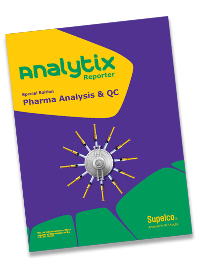 Analytix Reporter Special Edition Pharma Analysis & QC Cover of “Analytix Reporter,” a special edition focusing on Pharma Analysis & QC. It features a graphical representation of a molecular structure in white against a split background of purple and green.