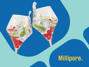 with a light teal background and blue headline text on the left, two wine glasses with colorful liquid on the right