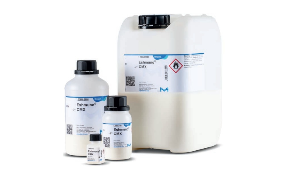 Ion Exchange Resins 4 different sizes of Eshmuno CMX, ion exchange chromatography resin bottles