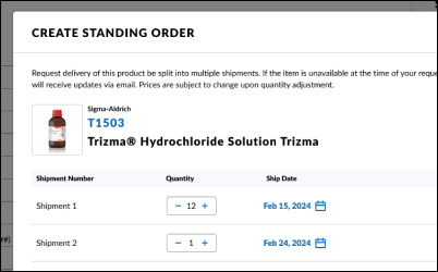 Creating a standing order submit The standing order after quantities and shipments have been assigned.