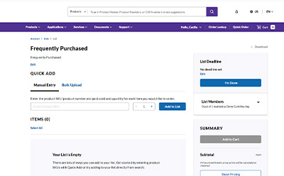 Frequently Purchased Display Screen The "Frequently Purchased" Display where you can manually enter items you want to add to a list.