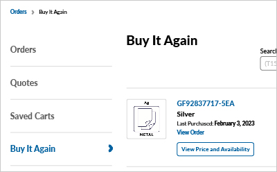 Order Center Menu Order center menu used to access the list of buy it again products on the users account.