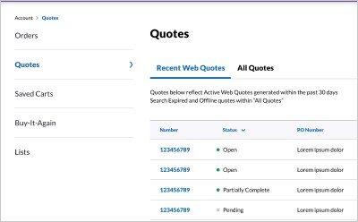 Quote List Page View of the quote list page with recent quote and all quotes tabs