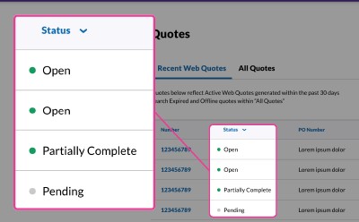 Quote Status Enhanced view of quote statuses on the quote list page