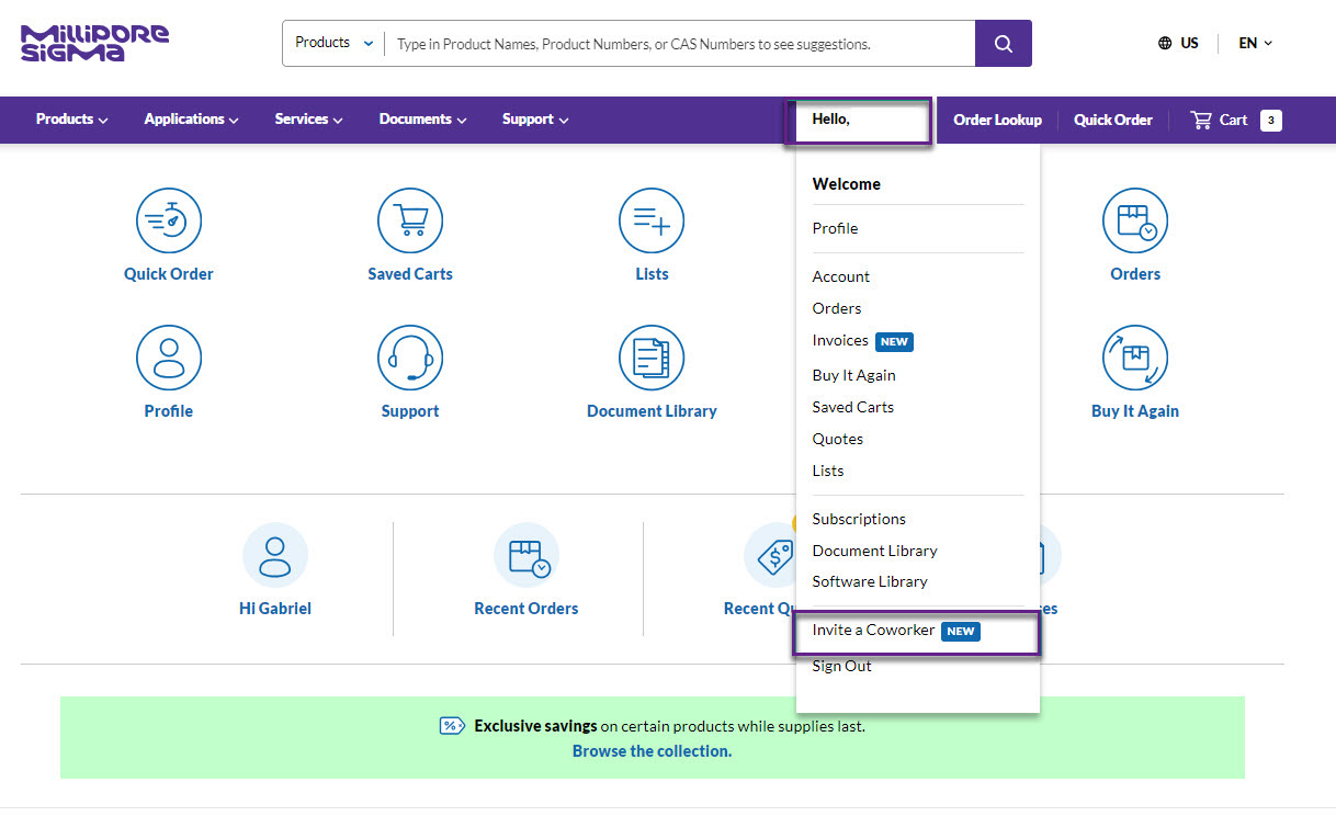 Step 1 Invite a Coworker A logged in user opens the user menu and selects the option “Invite a Coworker”.