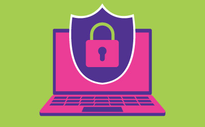 Computer with safe lock indicating security. Computer with safe lock indicating security.