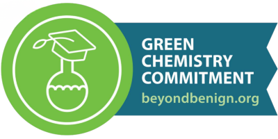 Green Chemistry Commitment beyondbenign.org logo Illustration of a periodic table element labeled “Green Chemistry” highlighting the importance of green practices in chemistry education.