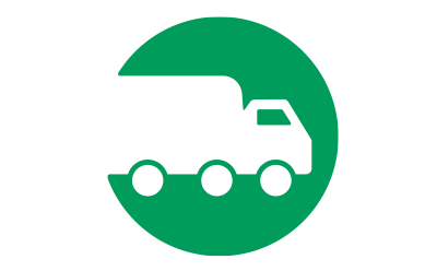 Logistics Decarbonization green icon with representation of a shipping box
