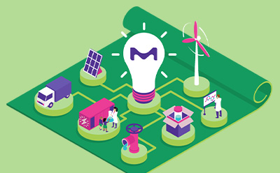 Supplier Sustainability Toolkits for Business Growth Illustration of sustainability: a vibrant M light bulb surrounded by icons of eco-friendly practices.