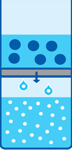 Ultrafiltration for concentration of virus. 超滤法浓缩病毒。液体可以通过膜过滤器,大的病毒颗粒被保留下来。