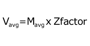 Average volume of aliquots Equation to determine mean volume (V average), as defined by the average mass (M sub average) multiplied by the Z-factor.