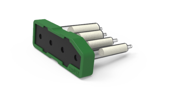 Reductive amination cartridge Dark green Synple reductive amination cartridge featuring a black center section and four attached reagent vials.