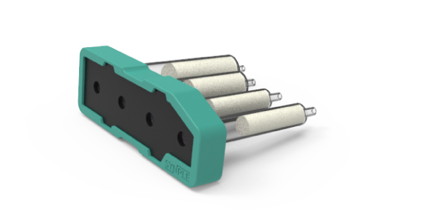 Silyl deprotection cartridge Teal Synple silyl deprotection cartridge with a black core panel and four connected reaction vials.