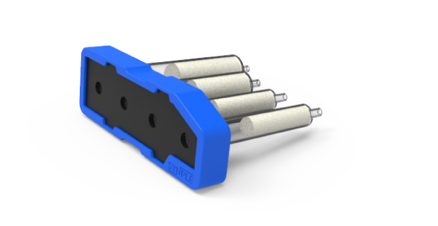 Suzuki coupling cartridge Bright blue Synple Suzuki coupling cartridge featuring a black central panel and four reagent vials.