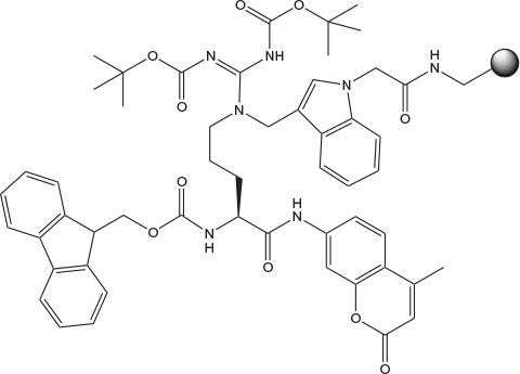 FmocaspAMC Chemical structure of Fmoc-Asp(Wang resin)-AMC