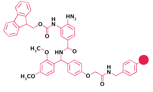 Advanced Fmoc SPPS Linker for Peptide Thioester Formation Chemical structure of a dimethoxy-substituted aryl amide linker used for peptide attachment in Fmoc solid-phase peptide synthesis.