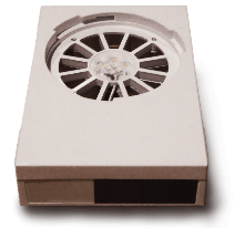 Penn PhD - Light Source A top-down view of a 365nm light source, featuring a flat rectangular design with a circular light-emitting component visible on the surface. The device is intended for laboratory applications, highlighting its compact and functional design.