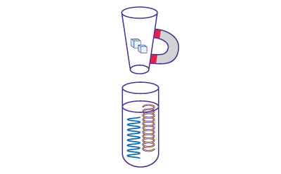 An illustration showing the final step of eluting the bound nucleic acids to recover RNA, DNA, or both for subsequent analysis. An illustration showing the final step of eluting the bound nucleic acids to recover RNA, DNA, or both for subsequent analysis.