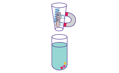 This image shows the magnetic separation process used to isolate silica particles bound with nucleic acids from the solution. This image shows the magnetic separation process used to isolate silica particles bound with nucleic acids from the solution.
