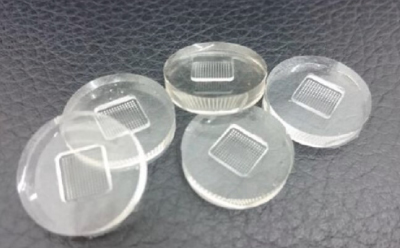 Microneedle template Microneedle template featuring a 10×10 array with uniform needle height and pyramidal geometry for controlled microneedle fabrication.