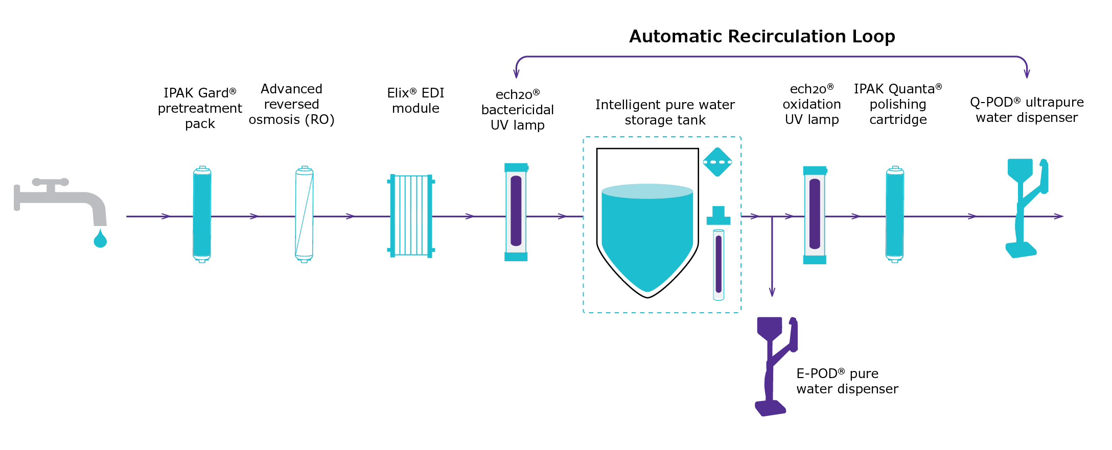 Automatic_recirculation_loop Order of purification technologies in a Milli-Q® IQ 7003 water system