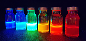 Colors of various perovskite quantum dots under UV illumination Colors of various perovskite quantum dots under UV illumination