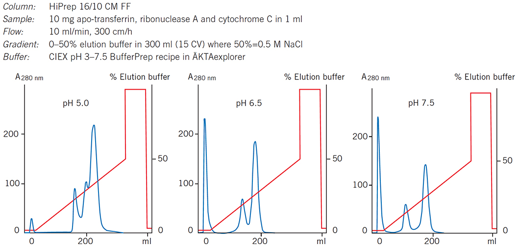 Selecting optimal pH for separation of standard proteins on HiPrep 16/10 CM FF Selecting optimal pH for separation of standard proteins on HiPrep 16/10 CM FF