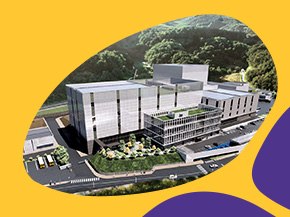 3D rendering of future facility building in its environment