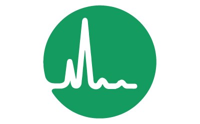 A green icon symbolizing analytical characterization, representing white colored peaks of different sizes as obtained on a chromatogram. A green icon symbolizing analytical characterization, representing white colored peaks of different sizes as obtained on a chromatogram.
