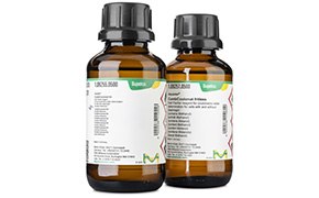 Two amber glass bottles with white labels, featuring black text and green accents, capped with black lids, against a white background, typically used for pharmaceuticals or chemical reagents. Aquastar® Reagents for Coulometric Karl Fischer Titration