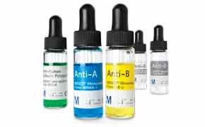 Dropper bottles containing Bioscot<sup>®</sup> Blood Typing finished reagents