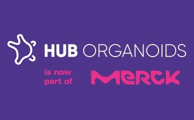 The words 'HUB Organoids' on top with 'is now part of Merck" on the bottom, centered.
