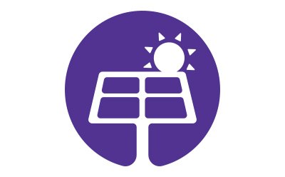 Sun and solar panels icon.