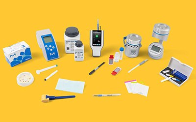 Hygiene Monitoring 1 A comprehensive array of hygiene monitoring products for the food and beverage industry, featuring HY-LiTE and MVP Icon ATP Instruments, MAS-100 and MAS-ECO Air Monitoring systems, Flash Allergen Swab, eMcollect sterile sampling devices, Dips & Slides, MC-Media Pad, and pathogen detection kits, all arranged on a white background.