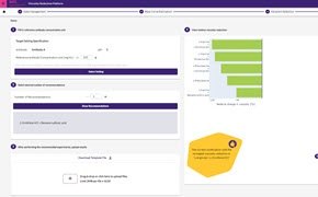 Viscosity Reduction Platform Excipient Finder Screenshot of a user interface with various elements including tabs at the top, input fields, and a graph on the right side