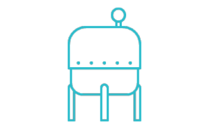 A minimalist teal line drawing of an abstract robot against a white background. The robot has a rounded rectangular body with three horizontal dots, two straight legs, and an antenna with a small circle on top, suggesting a communication device.
