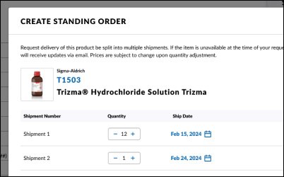 Creating a standing order submit The standing order after quantities and shipments have been assigned.