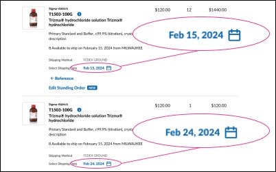 Creating a standing order cart The checkout view after a standing order has been created.