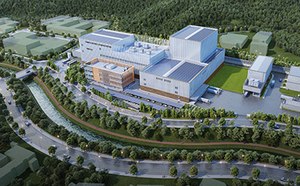 A white bioreactor silhouette inside a blue circle, symbolizing bioprocessing technology.