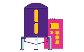 Image depicting bioreactor in purple for upstream processing