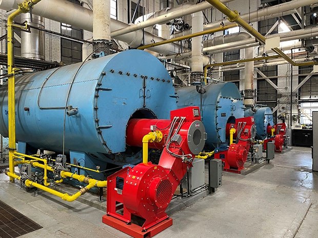 An EDISON project: Retrofitted boilers with new burners at our facility in Milwaukee, Wisconsin. A boiler in a production facility.