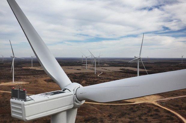Windmills from the Azure Sky Wind and Storage project, our first VPPA, in Throckmorton, Texas. Wind turbines in a field
