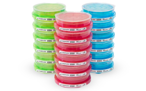 Colored stacks of media plates Colored stacks of media plates