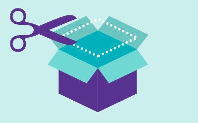 Scissors cutting dotted lines on open box. Scissors cutting dotted lines on open box.